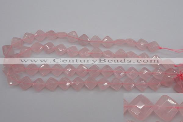 CRQ370 15.5 inches 12*12mm faceted diamond rose quartz beads