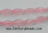 CRQ69 15.5 inches 6*12mm twisted rice natural rose quartz beads