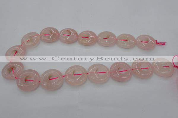 CRQ710 15.5 inches 25mm flat round rose quartz beads