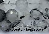 CRU1070 15 inches 6mm faceted round black rutilated quartz beads