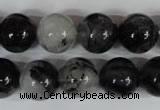 CRU306 15.5 inches 14mm round black rutilated quartz beads