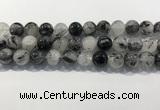 CRU932 15.5 inches 14mm round black rutilated quartz beads wholesale