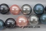 CSB1139 15.5 inches 14mm round mixed color shell pearl beads