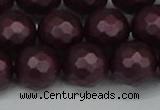 CSB1885 15.5 inches 14mm faceted round matte shell pearl beads