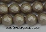 CSB1905 15.5 inches 14mm faceted round matte shell pearl beads