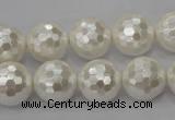 CSB455 15.5 inches 16mm faceted round shell pearl beads