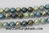 CSB529 15.5 inches 6mm faceted round mixed color shell pearl beads