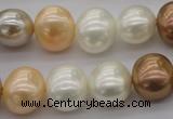 CSB695 15.5 inches 13*15mm oval mixed color shell pearl beads