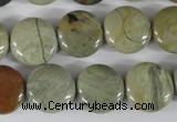 CSL116 15.5 inches 15mm flat round silver leaf jasper beads wholesale