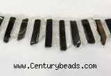 CTD3727 8*20mm - 10*50mm sticks white crystal & smoky quartz beads