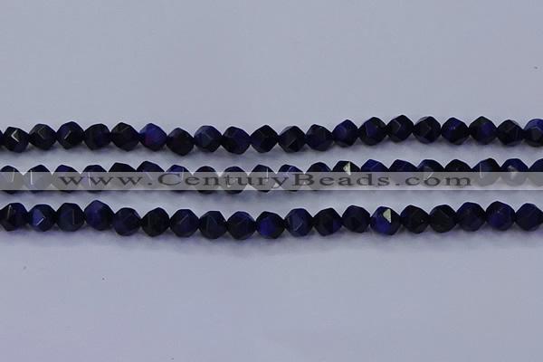 CTE1916 15.5 inches 6mm faceted nuggets blue tiger eye beads