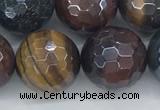 CTE2098 15.5 inches 16mm faceted round AB-color mixed tiger eye beads