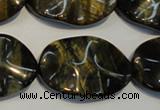 CTE820 15.5 inches 20*30mm wavy oval blue tiger eye beads