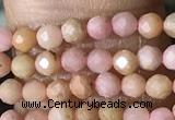 CTG1432 15.5 inches 2mm faceted round pink wooden fossil jasper beads