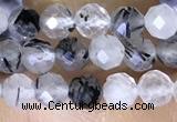 CTG1534 15.5 inches 4mm faceted round black rutilated quartz beads