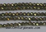 CTG645 15.5 inches 2mm faceted round golden pyrite beads