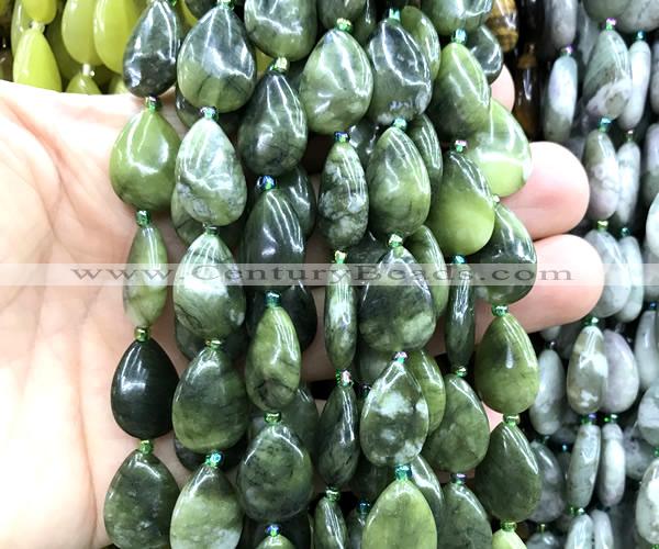 CTR507 15 inches 13*18mm flat teardrop green jade beads