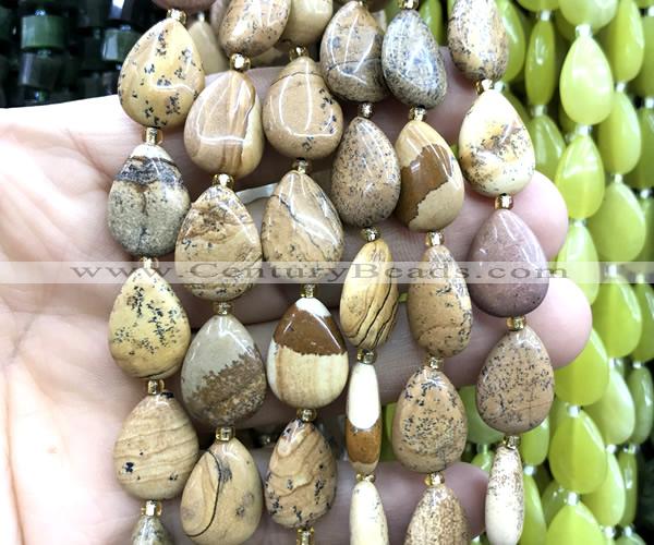 CTR511 15 inches 13*18mm flat teardrop picture jasper beads