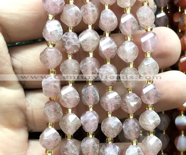 CTW552 15 inches 8mm faceted & twisted S-shaped strawberry quartz beads