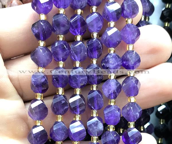 CTW554 15 inches 8mm faceted & twisted S-shaped amethyst beads