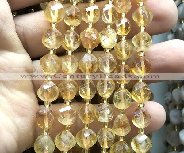 CTW555 15 inches 8mm faceted & twisted S-shaped citrine beads