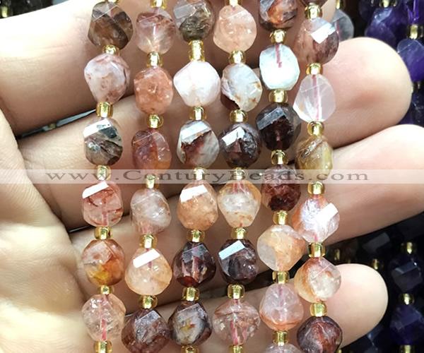 CTW561 15 inches 8mm faceted & twisted S-shaped red quartz beads