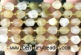 CTW562 8mm faceted & twisted S-shaped green rutilated quartz beads