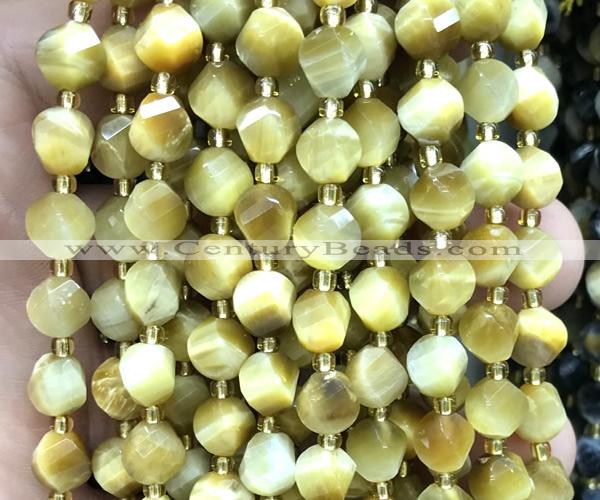 CTW564 15 inches 8mm faceted & twisted S-shaped golden tiger eye beads
