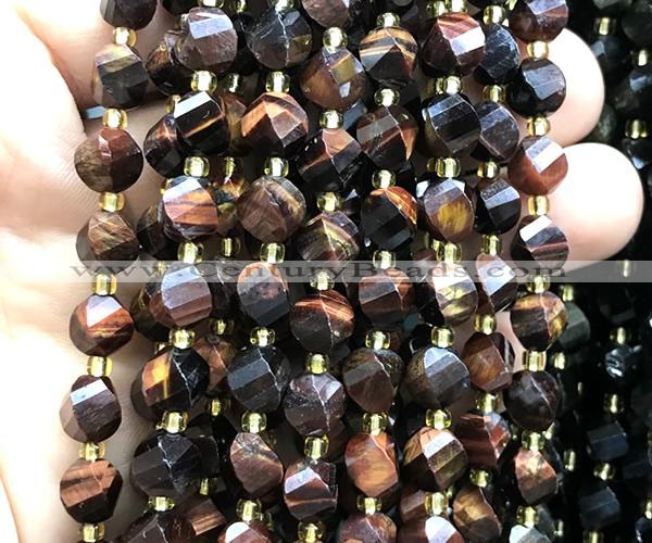 CTW566 15 inches 8mm faceted & twisted S-shaped red tiger eye beads