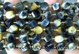 CTW567 8mm faceted & twisted S-shaped golden & blue tiger eye beads