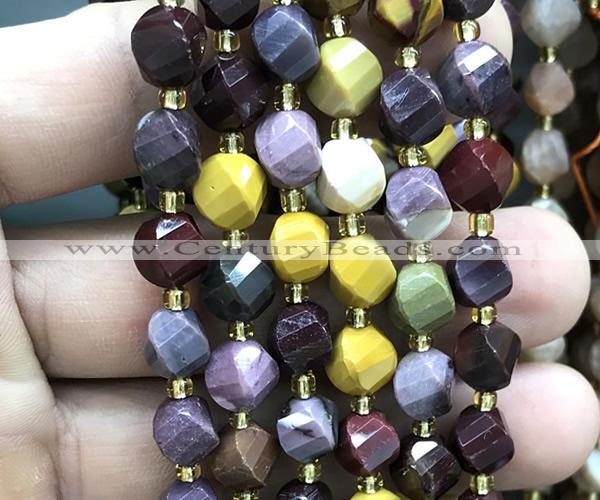 CTW570 15 inches 8mm faceted & twisted S-shaped mookaite beads