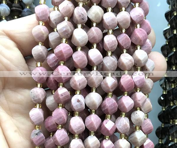 CTW571 15 inches 8mm faceted & twisted S-shaped pink wooden jasper beads