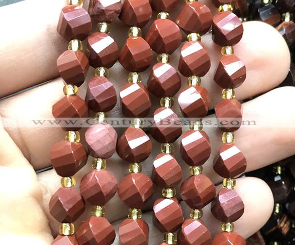 CTW572 15 inches 8mm faceted & twisted S-shaped red jasper beads