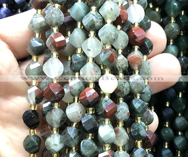 CTW576 15 inches 8mm faceted & twisted S-shaped blood jasper beads