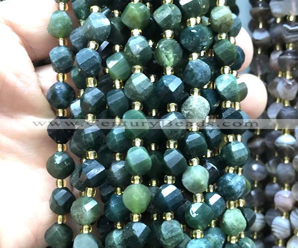 CTW578 15 inches 8mm faceted & twisted S-shaped moss agate beads