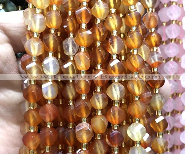 CTW580 15 inches 8mm faceted & twisted S-shaped carnelian beads