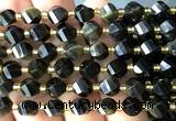CTW590 15 inches 8mm faceted & twisted S-shaped golden obsidian beads