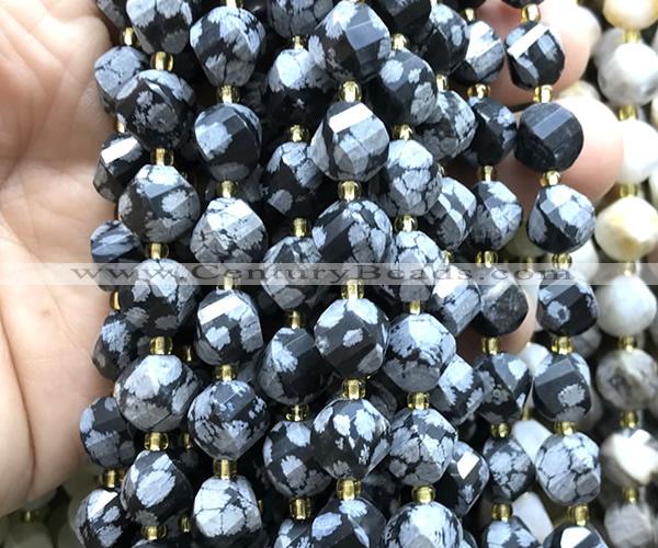 CTW591 8mm faceted & twisted S-shaped snowflake obsidian beads