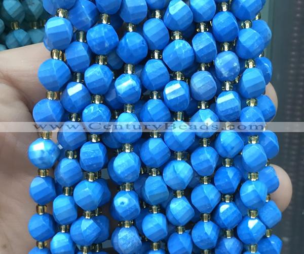 CTW593 15 inches 8mm faceted & twisted S-shaped blue turquoise beads