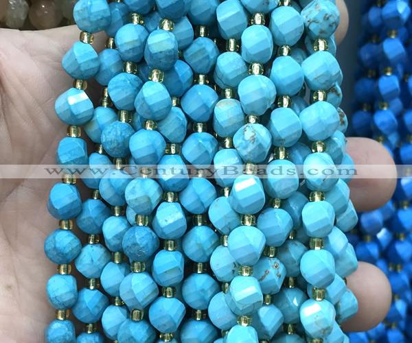 CTW594 15 inches 8mm faceted & twisted S-shaped green turquoise beads