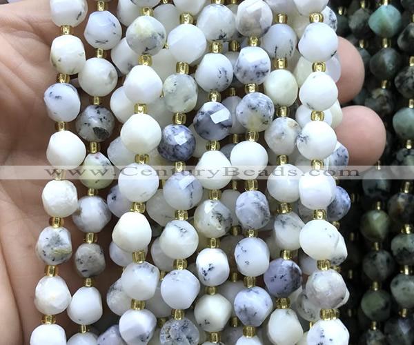 CTW603 15 inches 8mm faceted & twisted S-shaped white opal beads