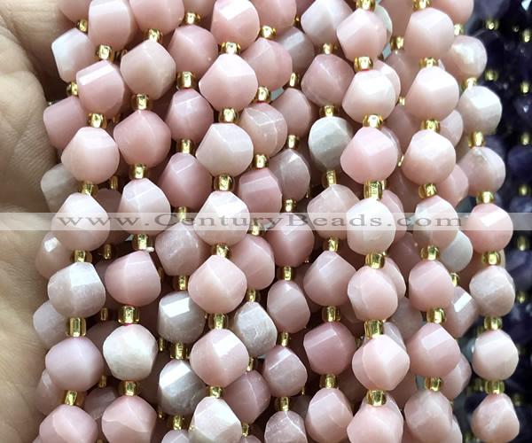 CTW604 8mm faceted & twisted S-shaped Chinese pink opal beads