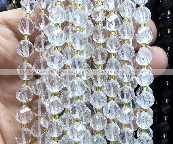 CTW650 15 inches 10mm faceted & twisted S-shaped white crystal beads