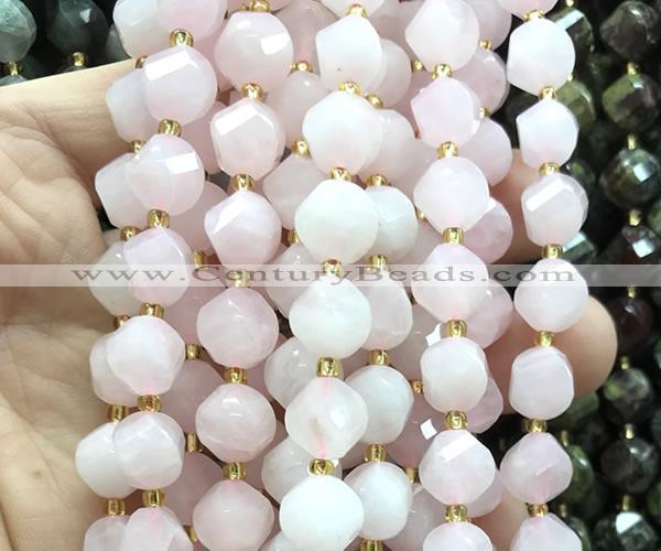 CTW651 15 inches 10mm faceted & twisted S-shaped rose quartz beads