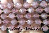 CTW652 15 inches 10mm faceted & twisted S-shaped strawberry quartz beads