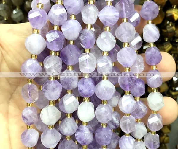 CTW653 10mm faceted & twisted S-shaped lavender amethyst beads