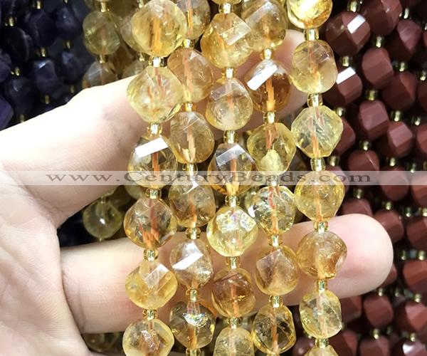 CTW656 15 inches 10mm faceted & twisted S-shaped citrine beads