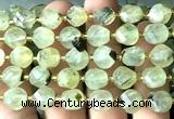 CTW657 10mm faceted & twisted S-shaped green rutilated quartz beads