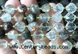 CTW658 10mm faceted & twisted S-shaped green phantom quartz beads