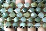 CTW661 10mm faceted & twisted S-shaped green rutilated quartz beads